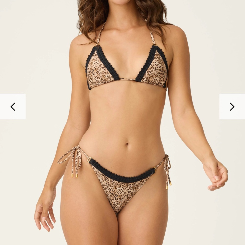 PJS X PQ SWIM LEOPARD CARRIE CROCHET TRIM TIE SIDE TOP & BOTTOM